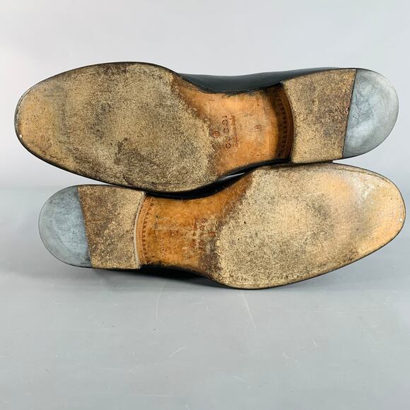 GUCCI Size 8.5 Black GG Monogram Leather Strap Slip On Loafers - Picture 6 of 8